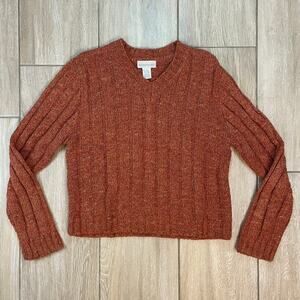 Vintage Mainframe Sweater Womens L Rust Wool Blend Cable Knit Cropped Pullover